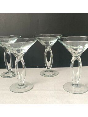 Libbey Omega Art Deco 4 Piece Set Cocktail Martini Glasses Vintage Barware